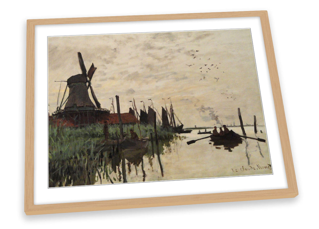 Claude Monet Windmill and Boats Framed