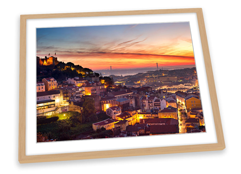 Lisbon Portugal Sunset Skyline Framed