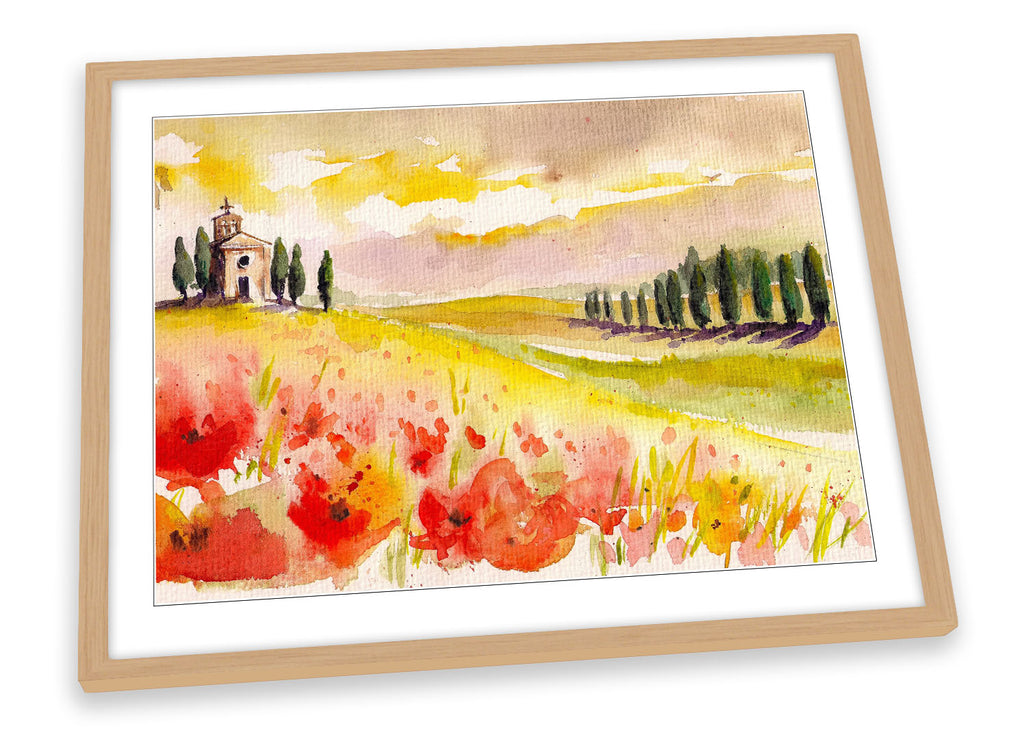 Tuscany Landscape Flowers Red Framed