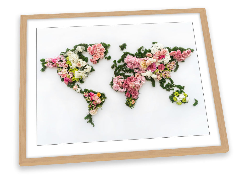 World Map Floral Flowers Framed