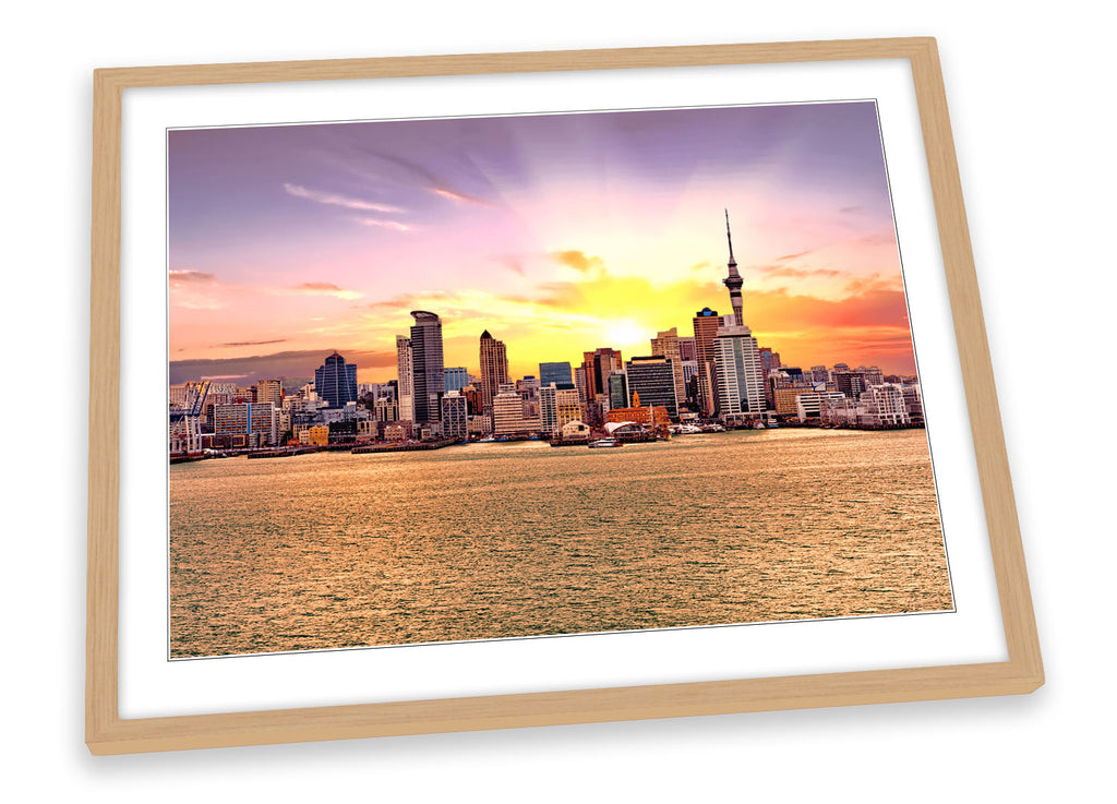 Auckland New Zealand Skyline Multi-Coloured Framed