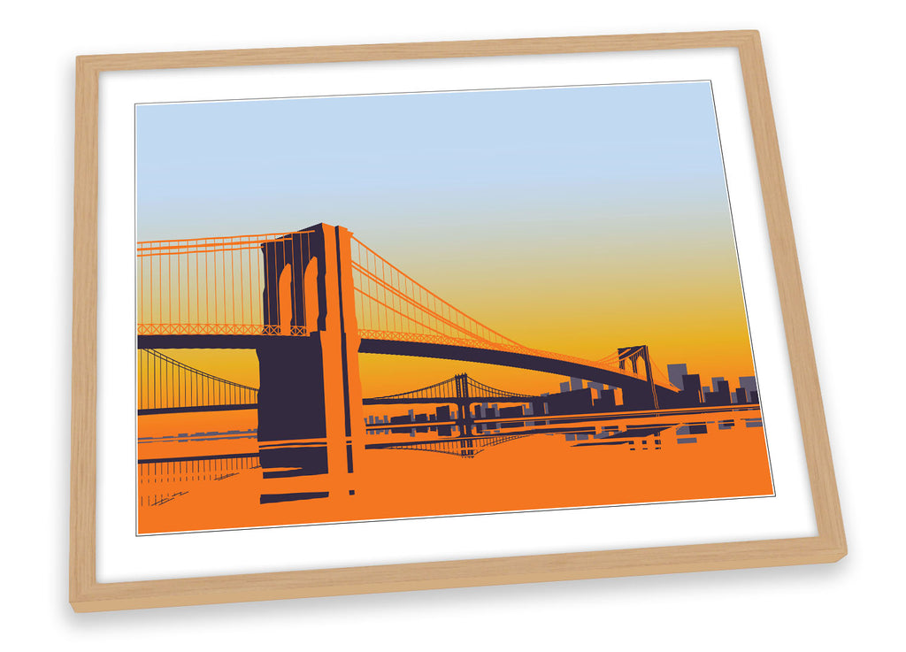Brooklyn Bridge Sunset Orange Framed