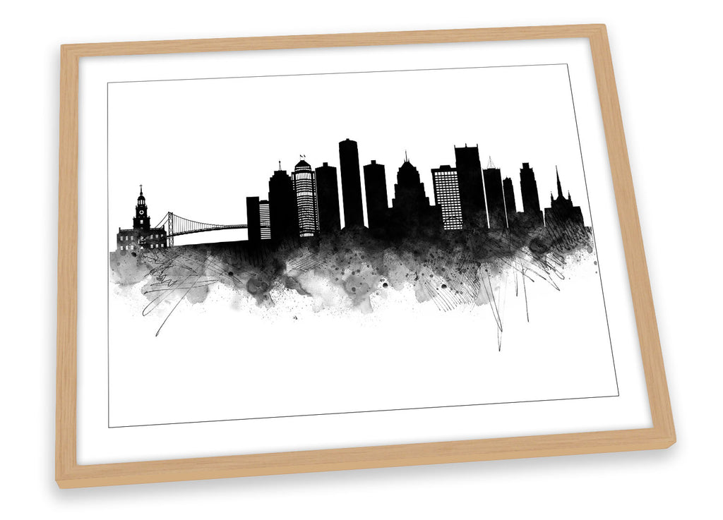 Detroit Abstract City Skyline Black Framed