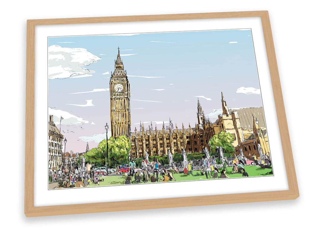 London Westminster Big Ben Multi-Coloured Framed