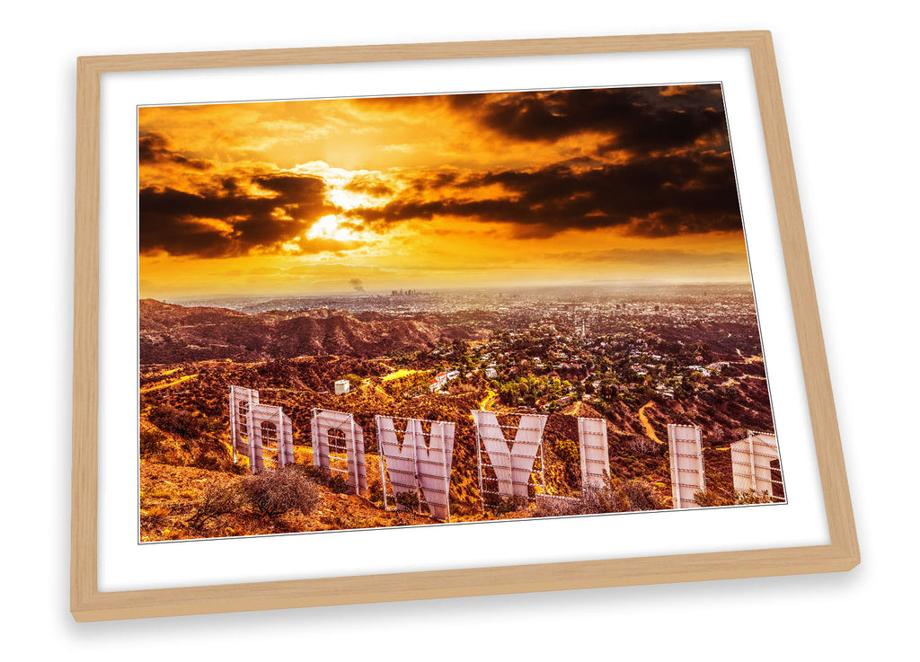 Hollywood Sign Sunset Orange Framed