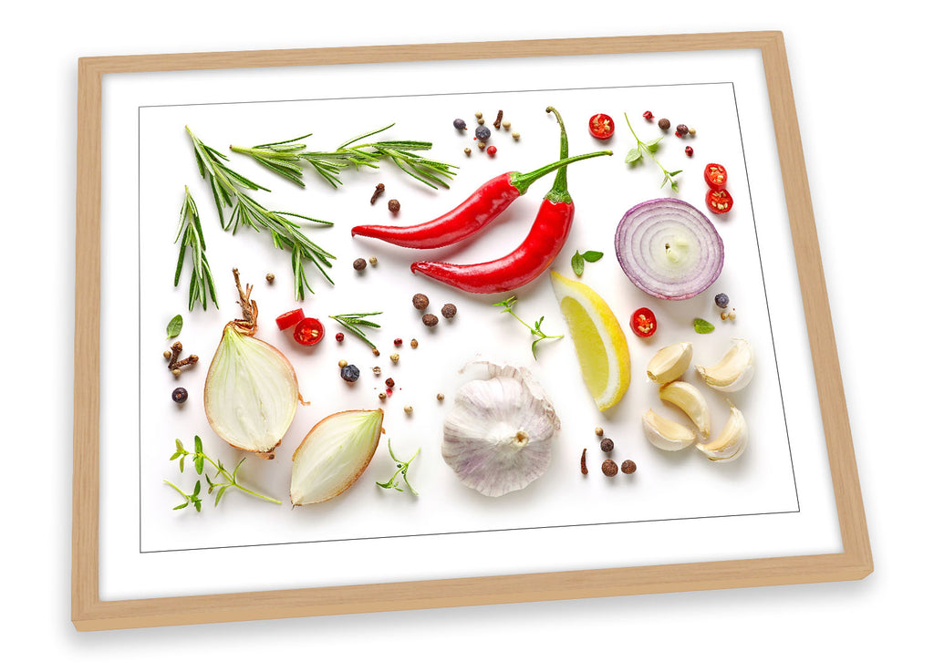 Spices Chilli Herbs Kitchen White Framed