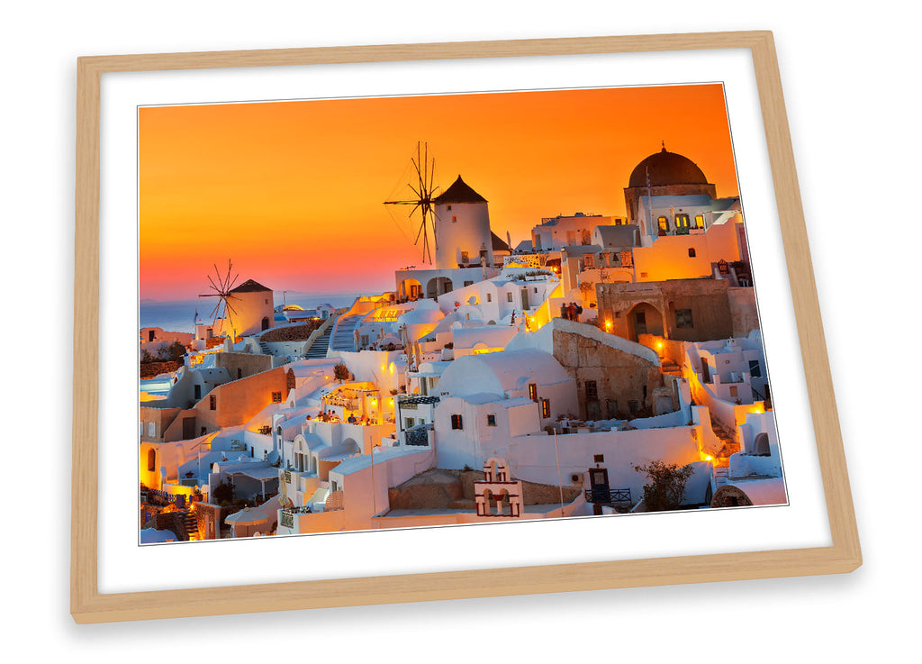 Santorini Island Sunset Orange Framed