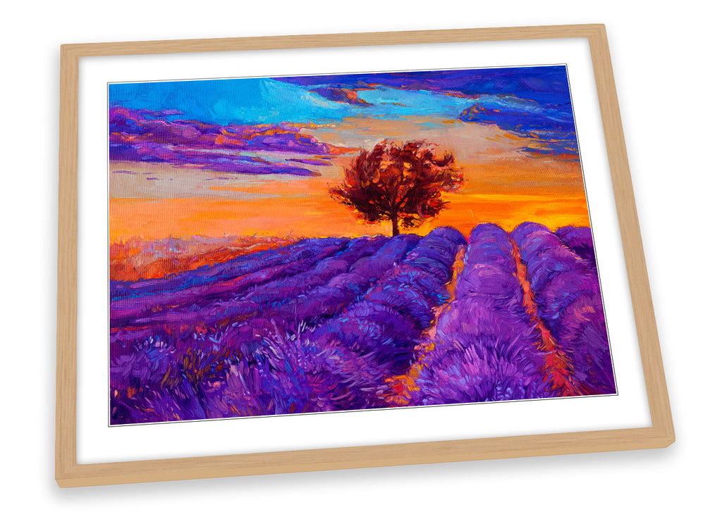 Lavander Field Tree Landscape Purple Framed