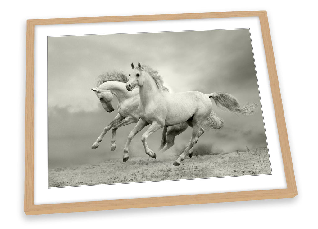 White Horses Galloping Grey Framed
