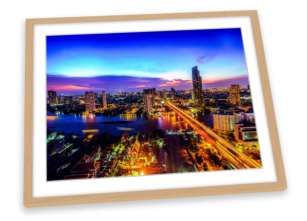 Bangkok Skyline Thailand Blue Framed