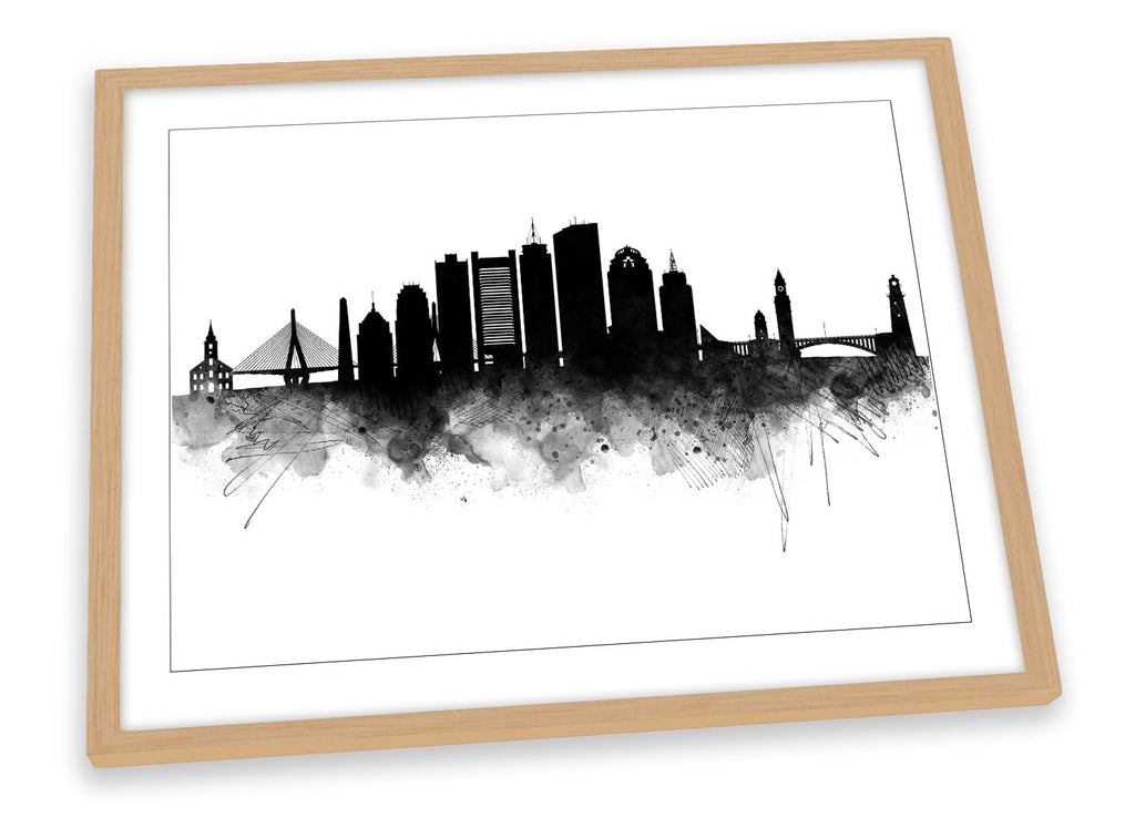 Boston Abstract City Skyline Black Framed