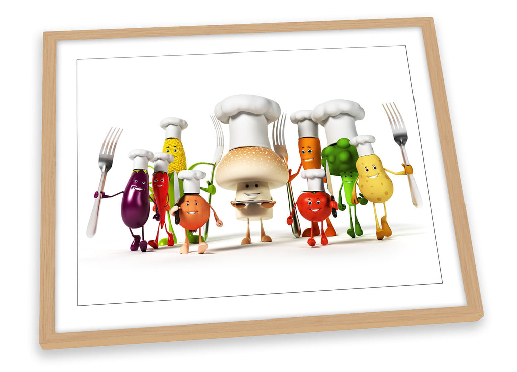 Kitchen Vegetable Characters White Framed