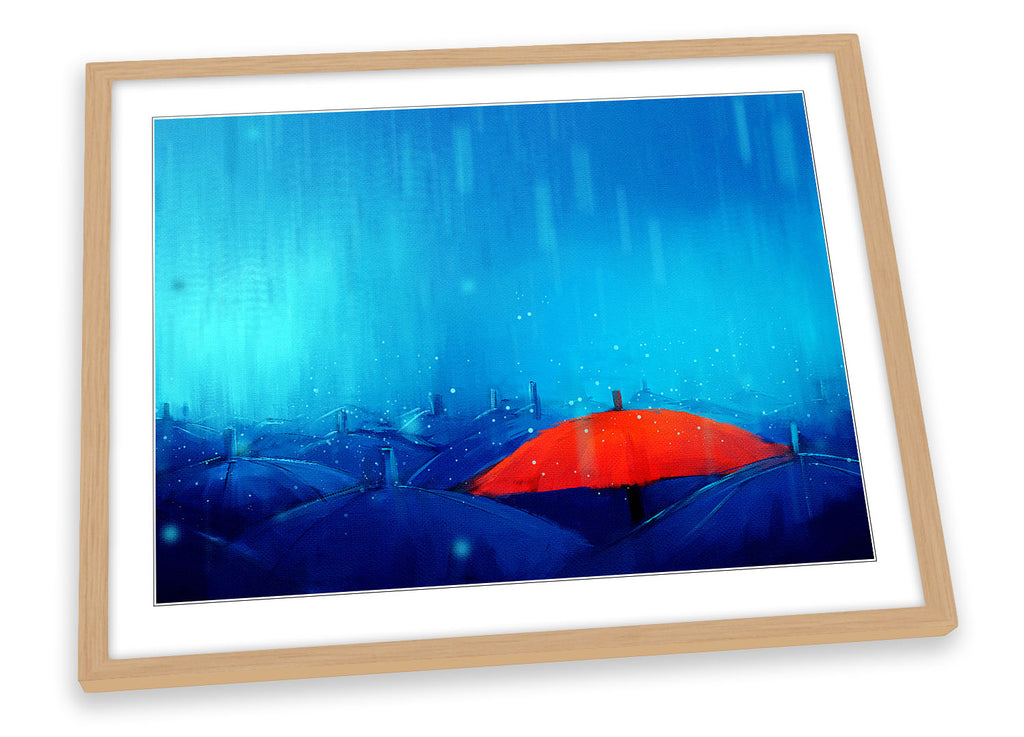 Red Umbrella Blue Rain Framed