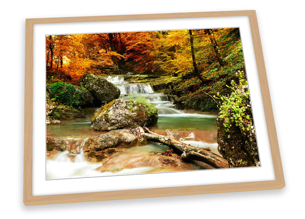 Autumn Forest Landscape River Waterfall Framed