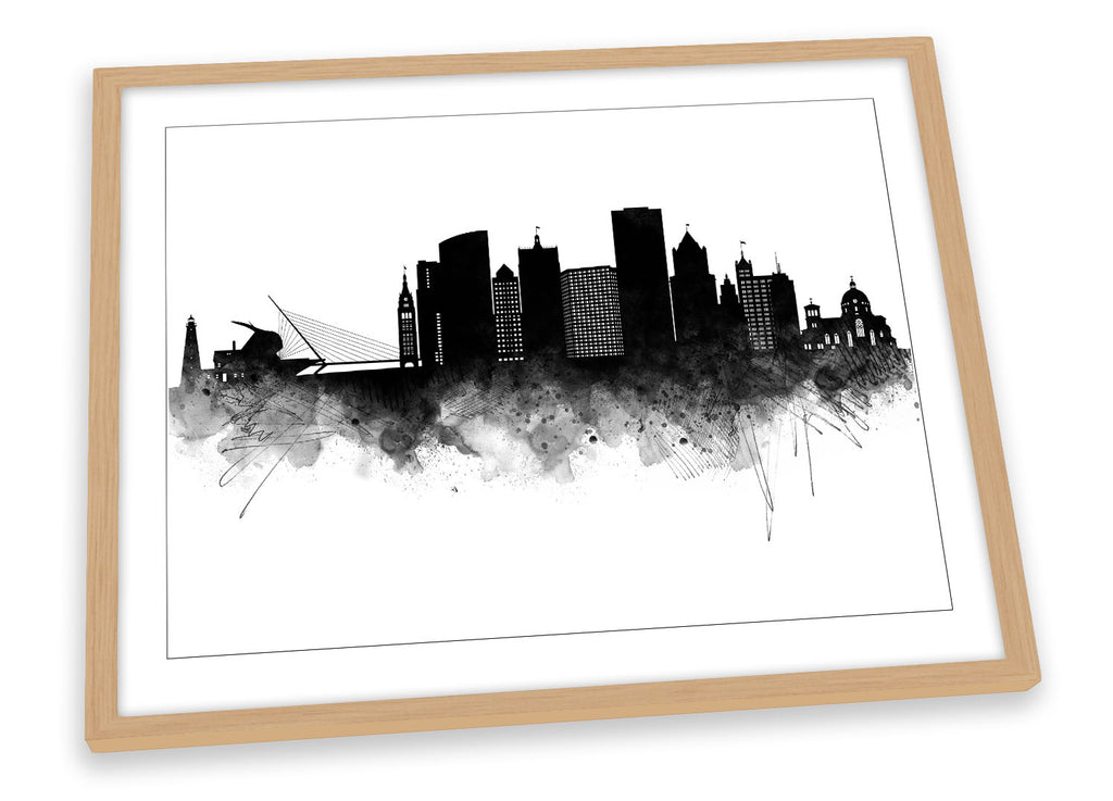 Milwaukee Abstract City Skyline Black Framed