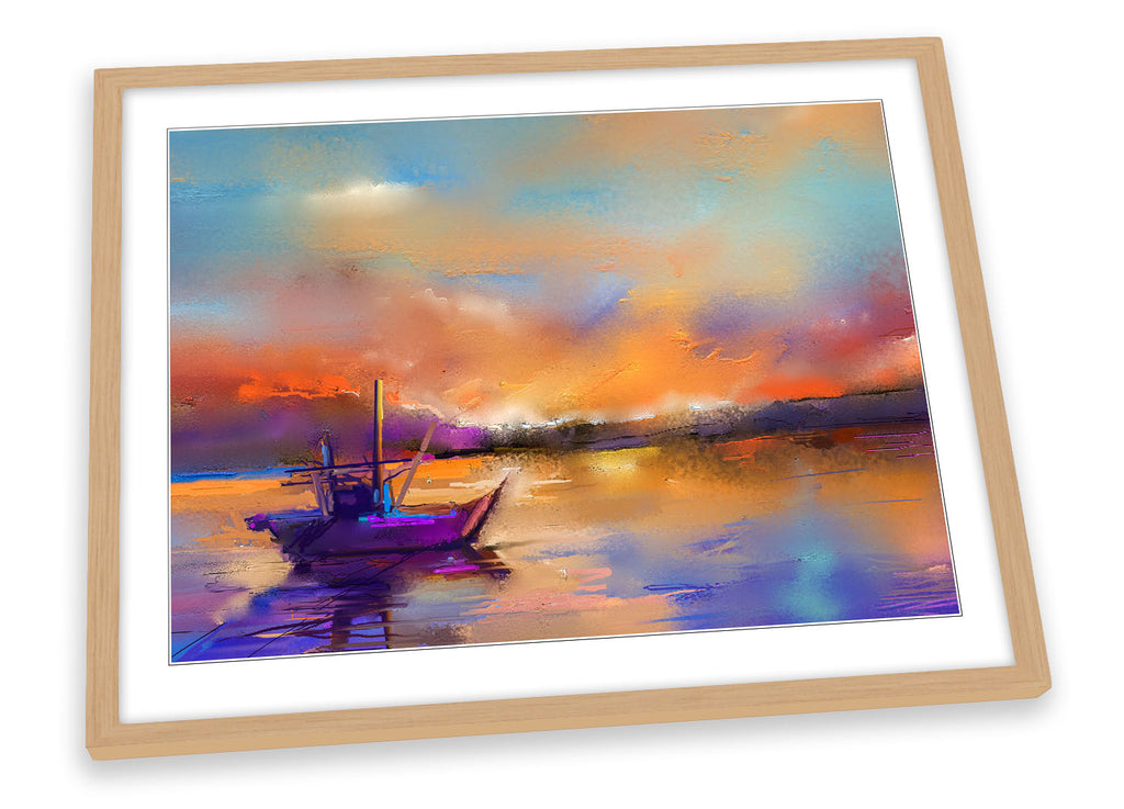 Fishing Boat Sunset Seascape Framed