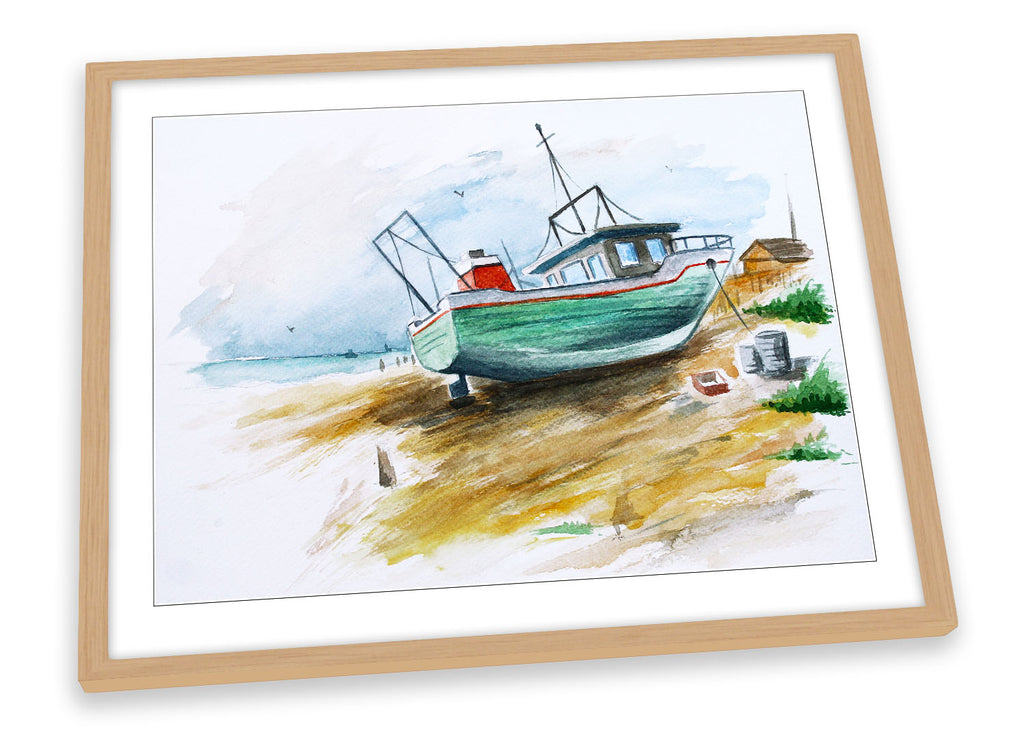 Fishing Boat Watercolour Repro Framed