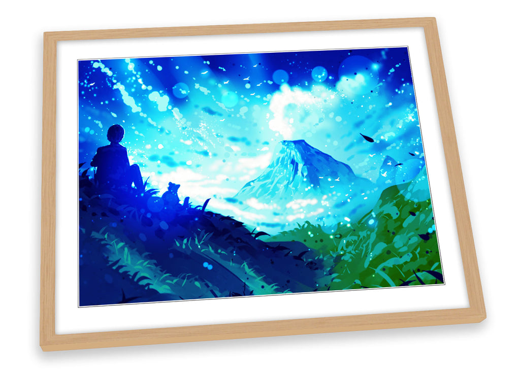 Mountain Landscape Fantasy Blue Framed