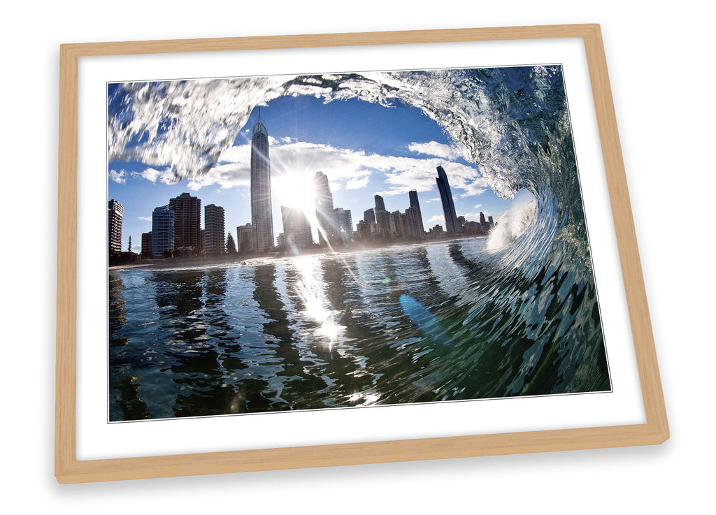 Paradise Surfer City Surf Wave Framed