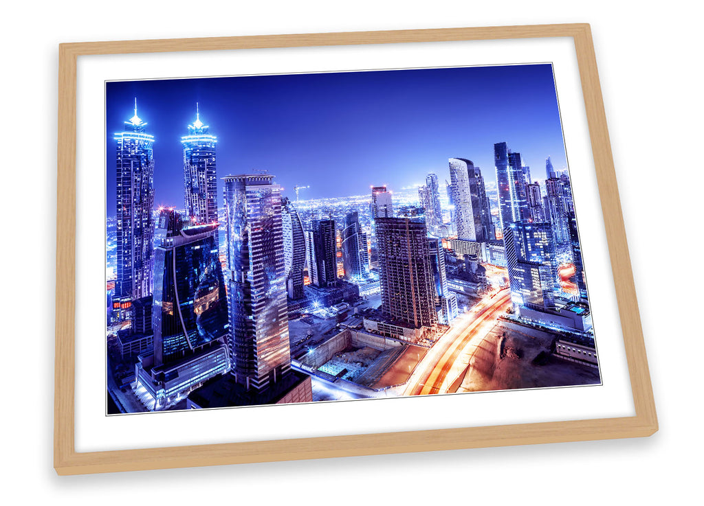 Dubai City Skyline Night Framed