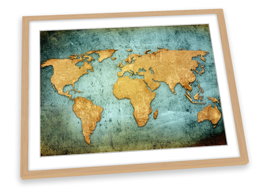 World Map Grunge Framed