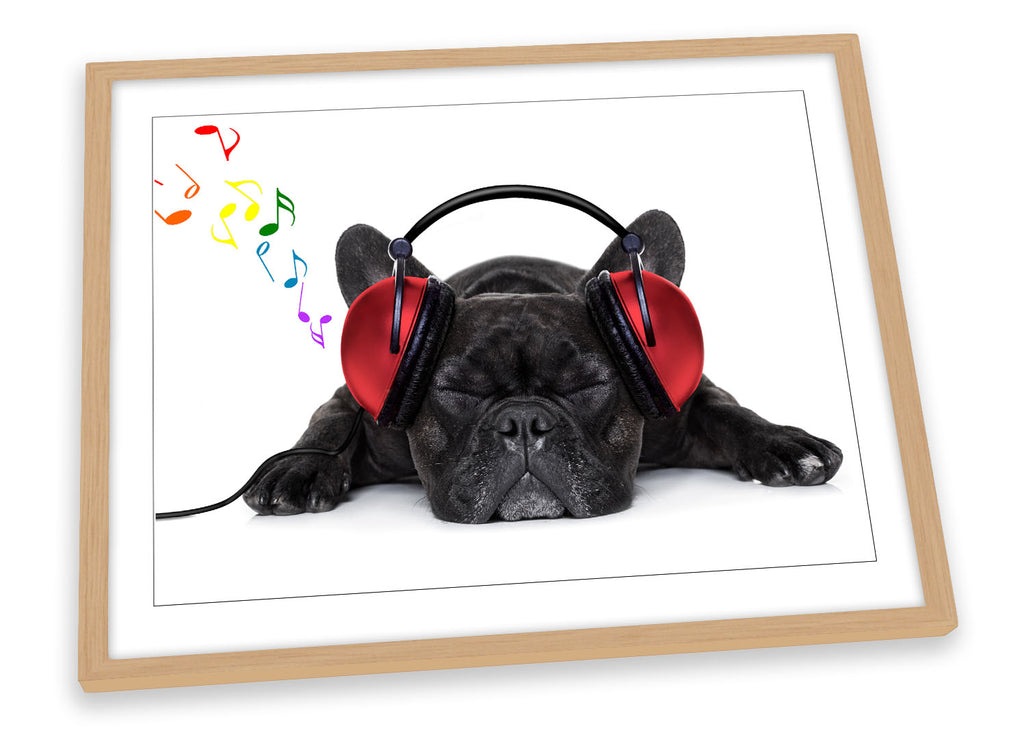 French Bulldog Headphones White Framed