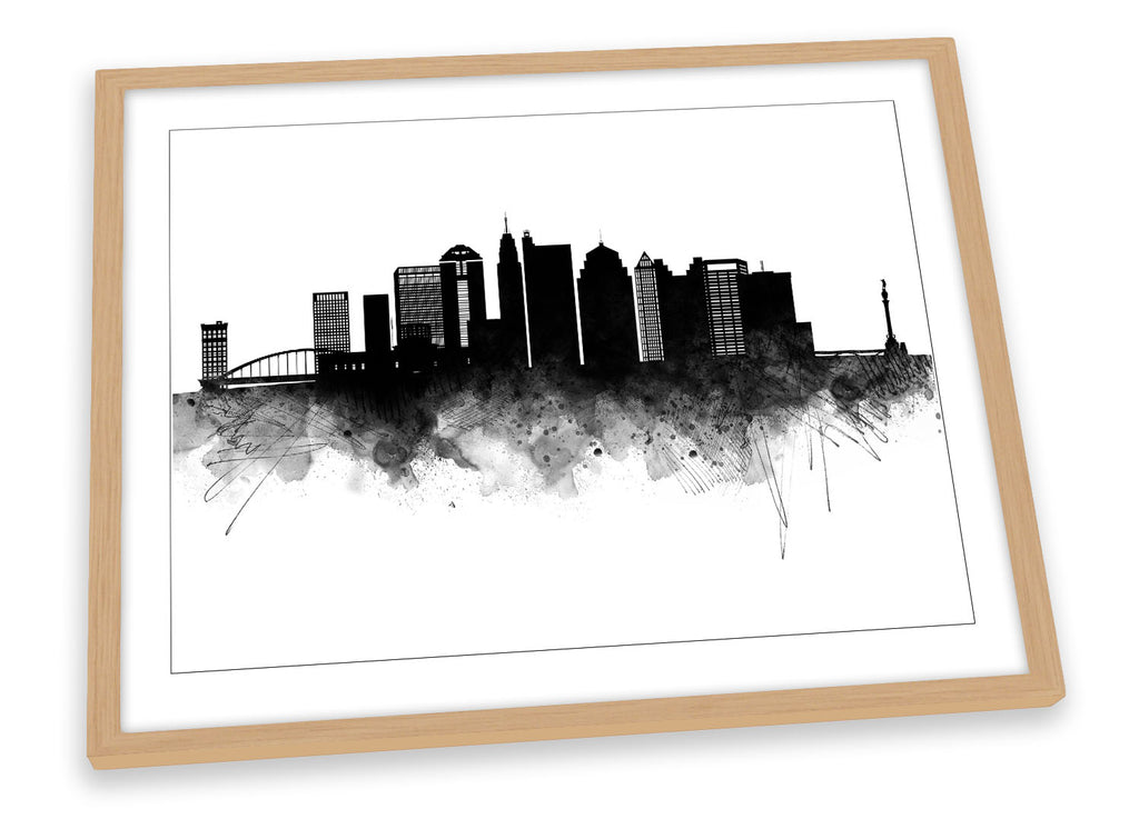 Columbus Abstract City Skyline Black Framed