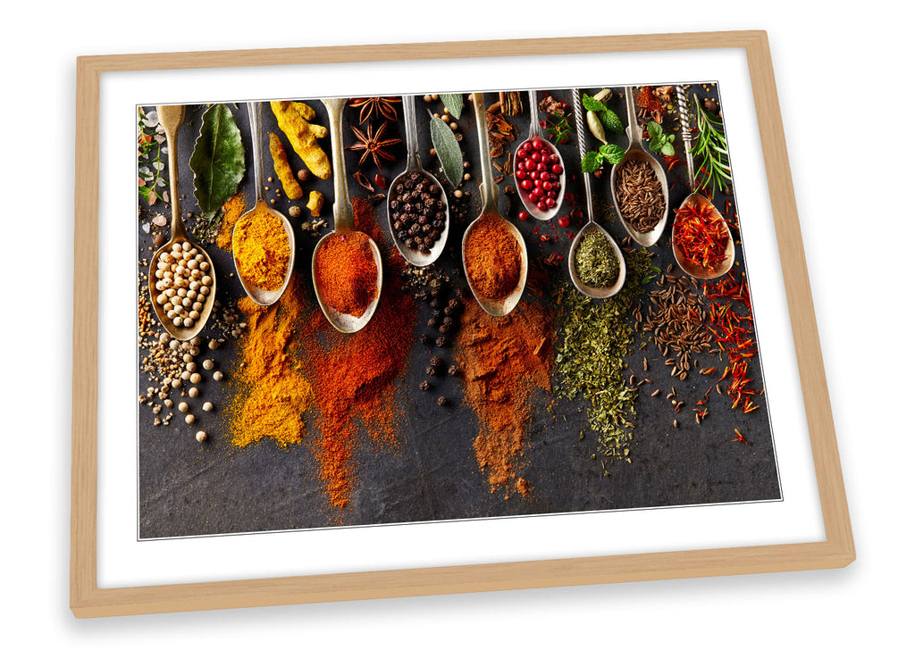 Kitchen Spoons Spices Herbs Multi-Coloured Framed