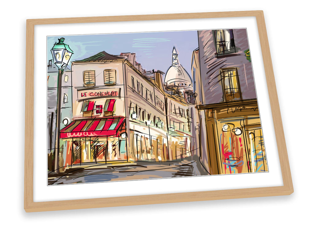 Paris Street Scene City Multi-Coloured Framed