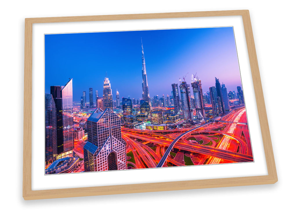 Dubai Skyline Traffic City Blue Framed