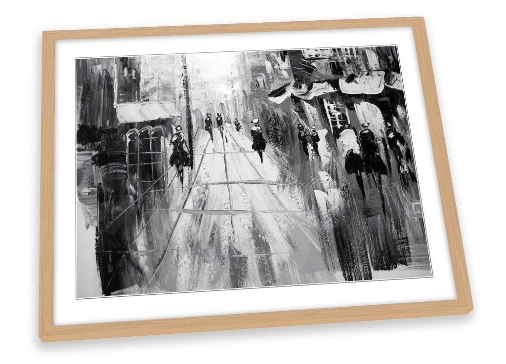 Street Scene Painting Repro Black & White Framed