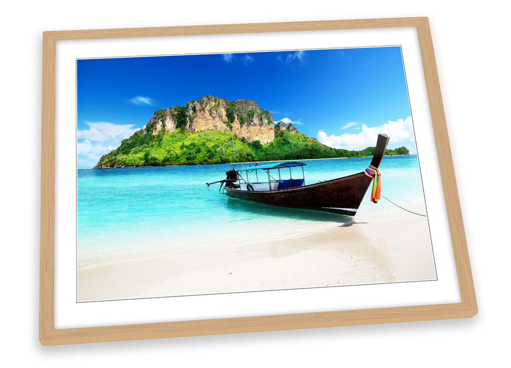 Thailand Beach Sunset Boat Framed