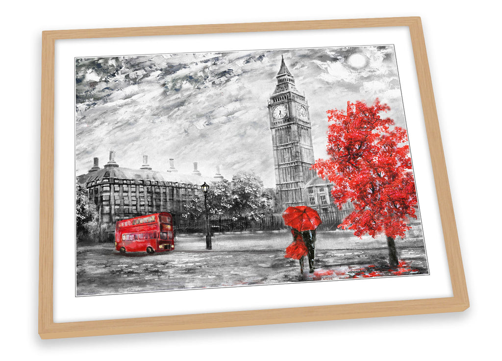London Bus Big Ben Floral Red Framed