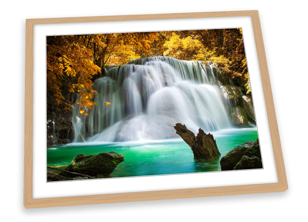 Tropical Forest Waterfall Orange Framed