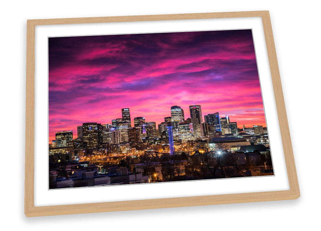 Denver City Skyline Colorado Pink Framed