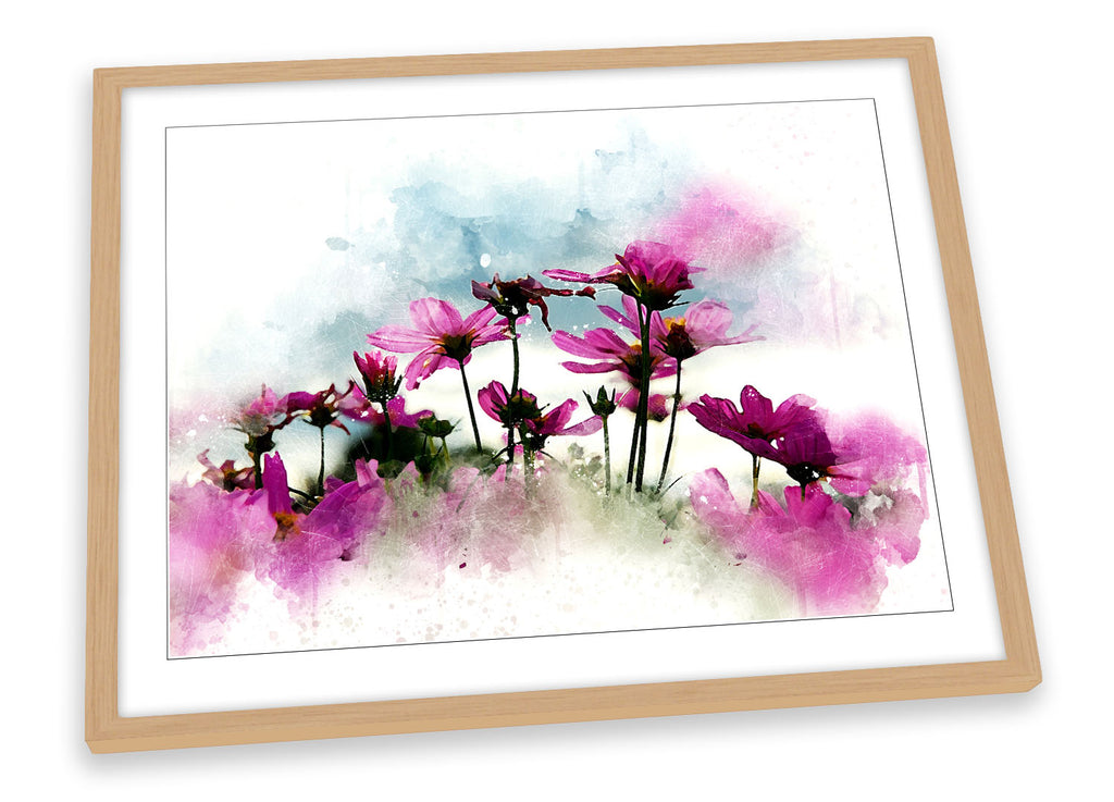 Modern Pink Floral Flowers Framed