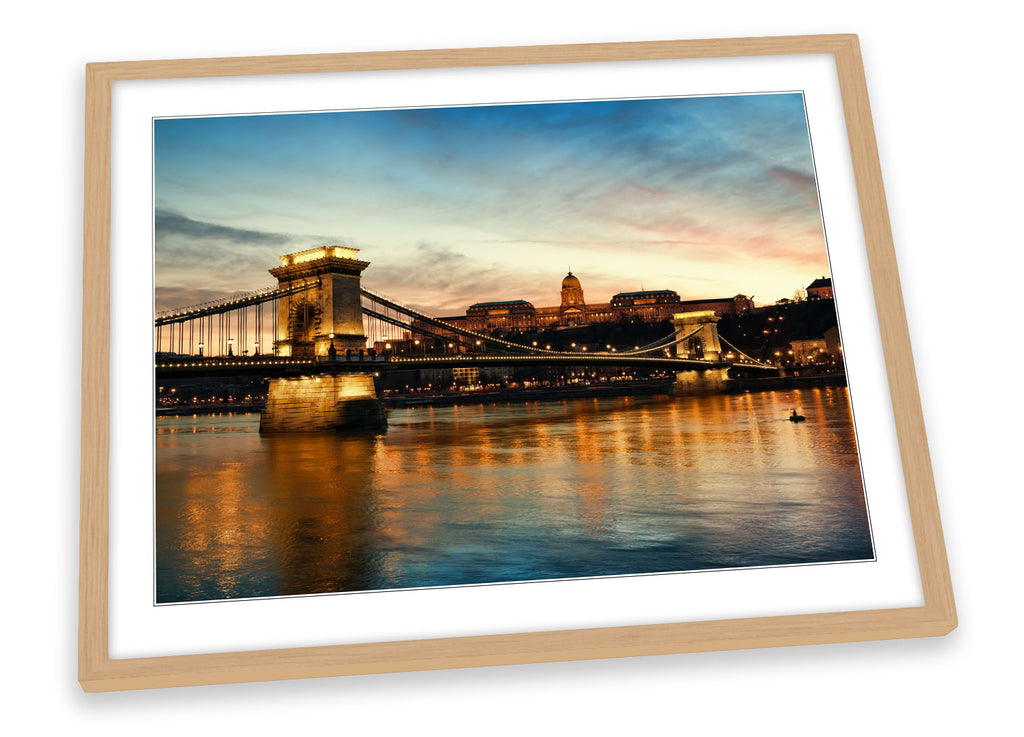 Chain Bridge Budapest Skyline Framed