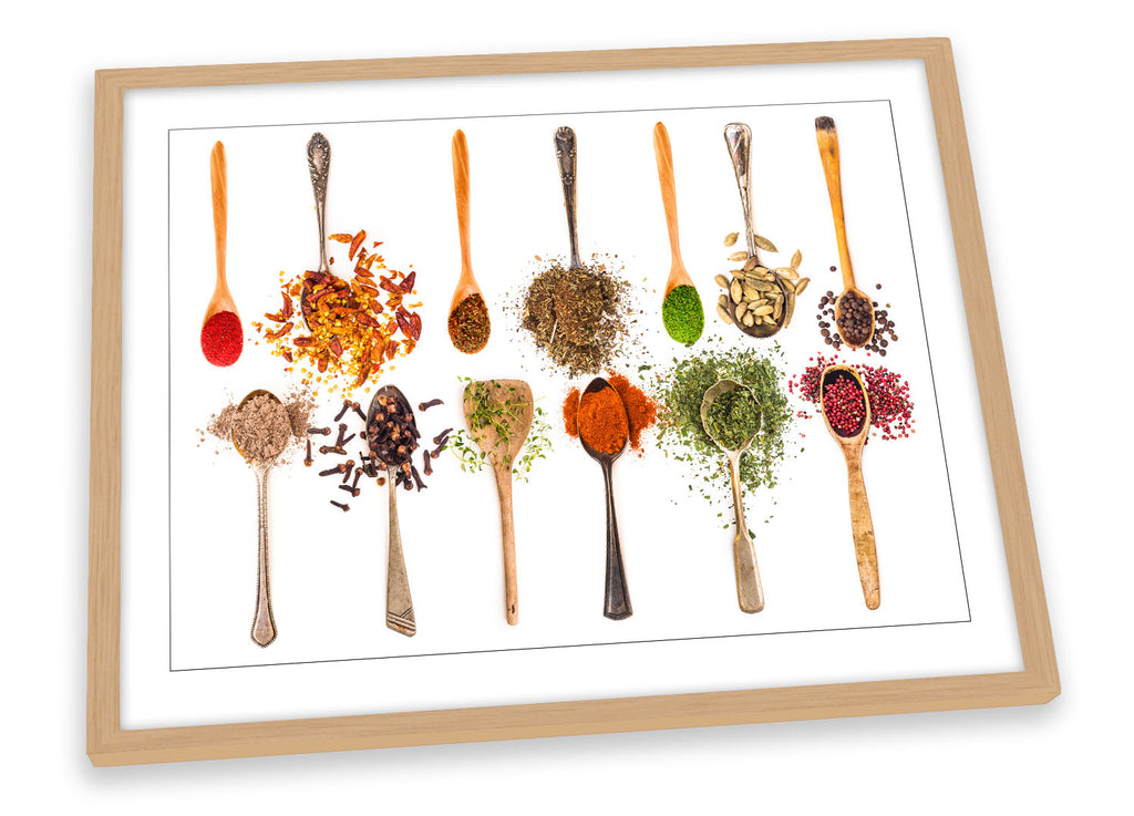 Spices Kitchen Spoons White Framed