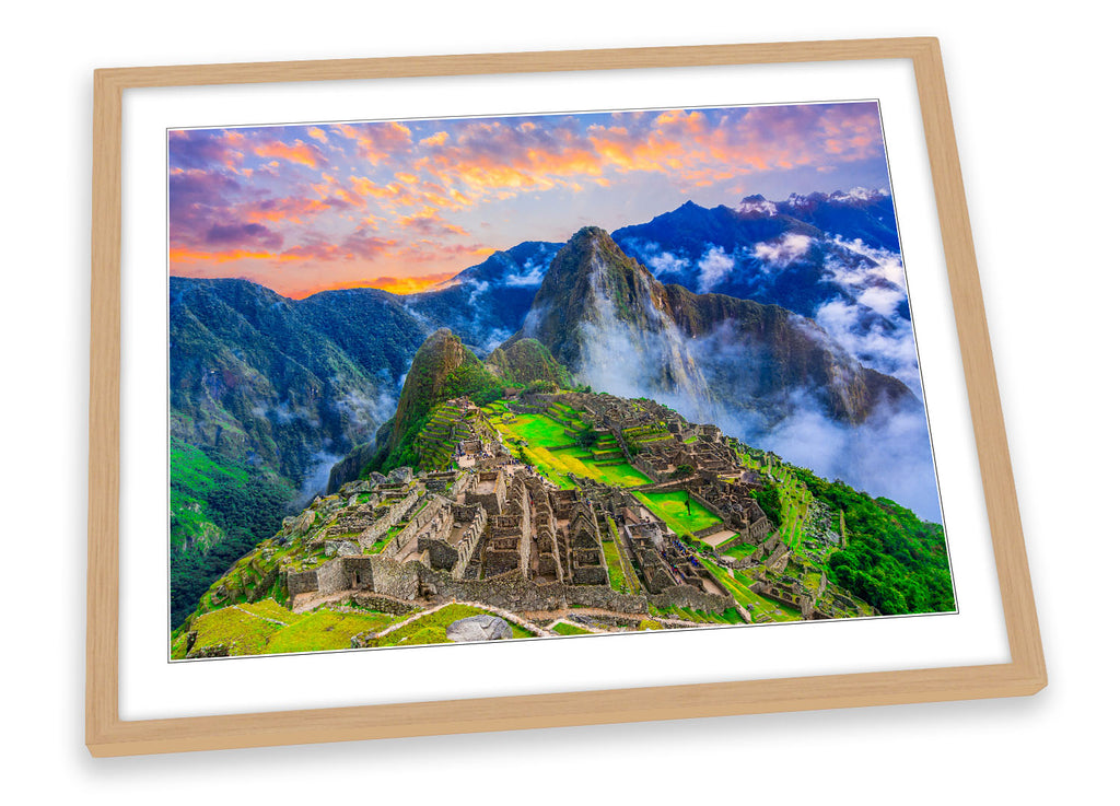 Machu Picchu Andes Mountain Multi-Coloured Framed