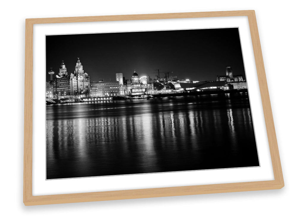 Liverpool City Skyline B&W Framed