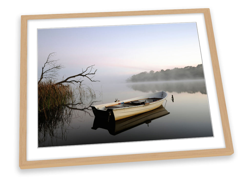 Misty Boat Lake Scene Framed