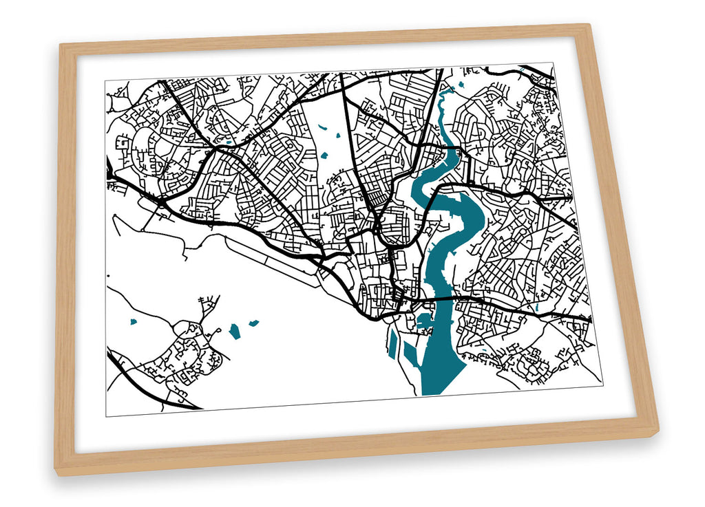 Southampton Map City Minimalistic Modern Framed