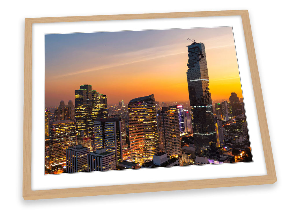 Bangkok Thailand City Sunset Orange Framed