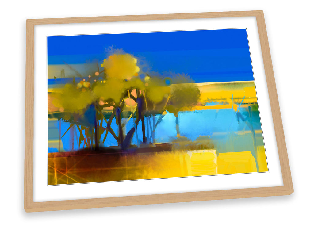 Blue Landscape Abstract Yellow Framed