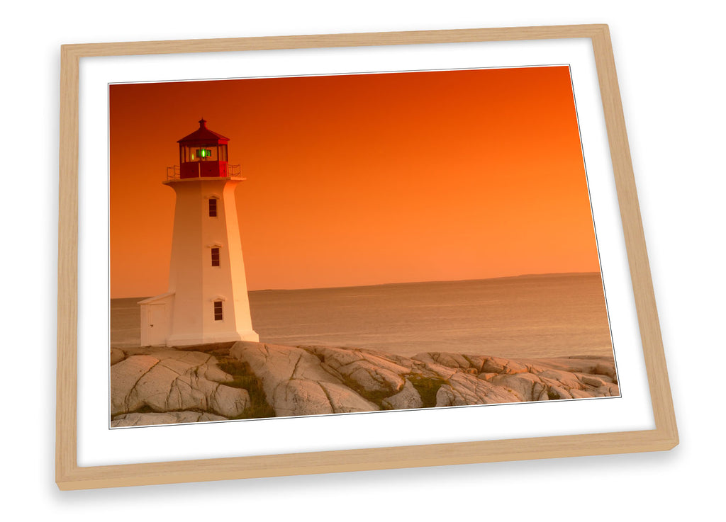 Sunset Lighthouse Seascape Framed