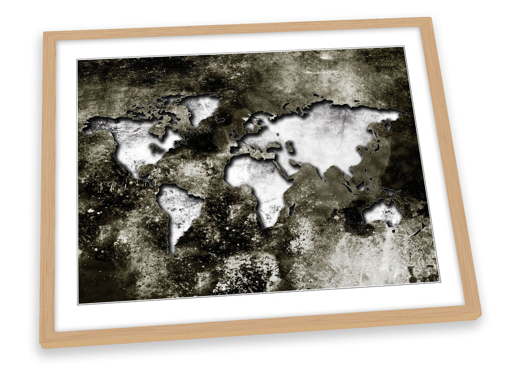 Map of the World Distressed Grey Framed