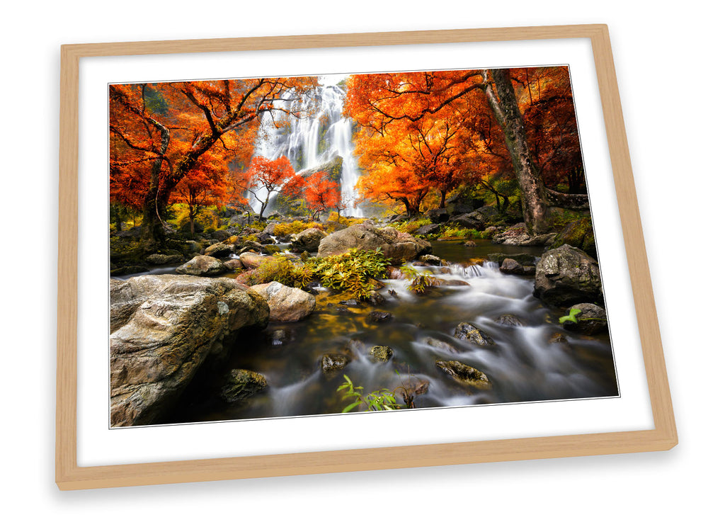Orange Waterfall Forest Framed