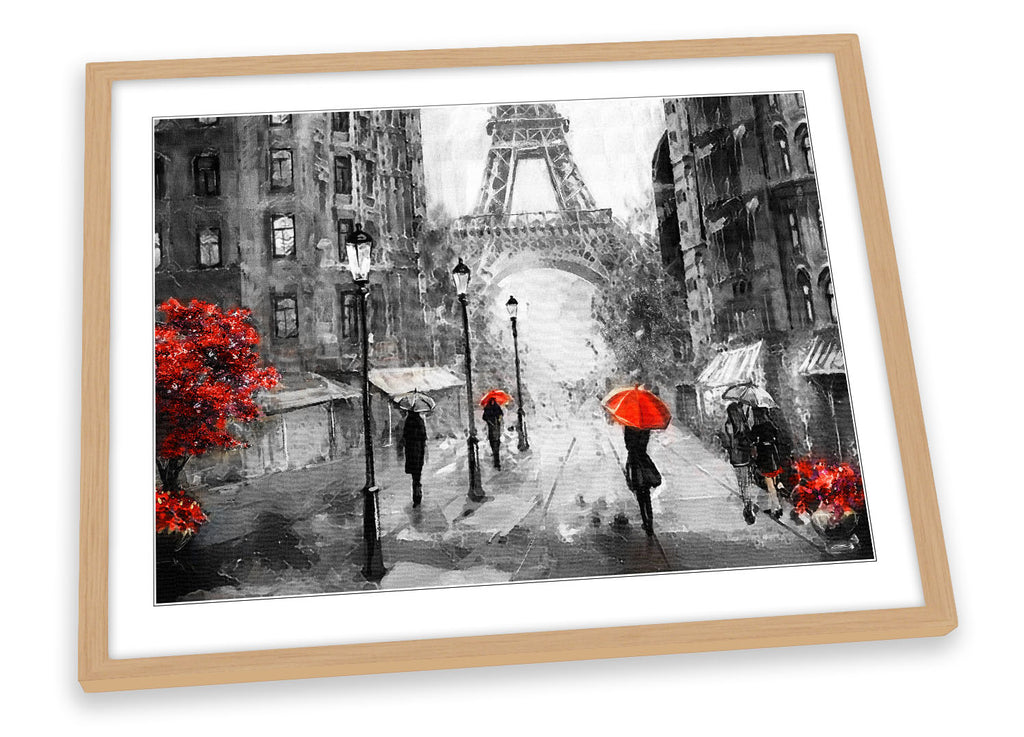 Red Umbrella Paris Street Grey Framed