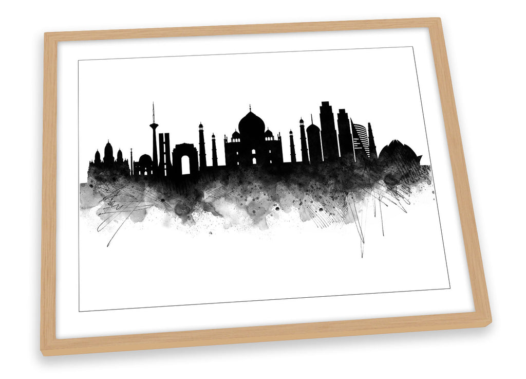 New Delhi Abstract City Skyline Black Framed