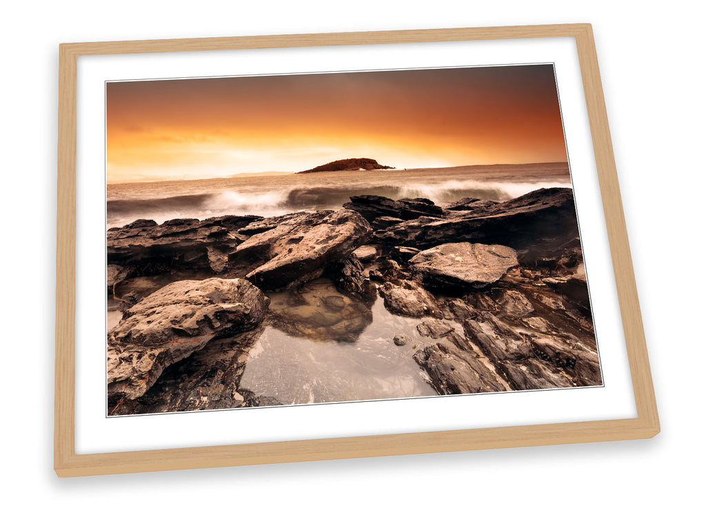 Sunset Beach Surf Rocks Framed